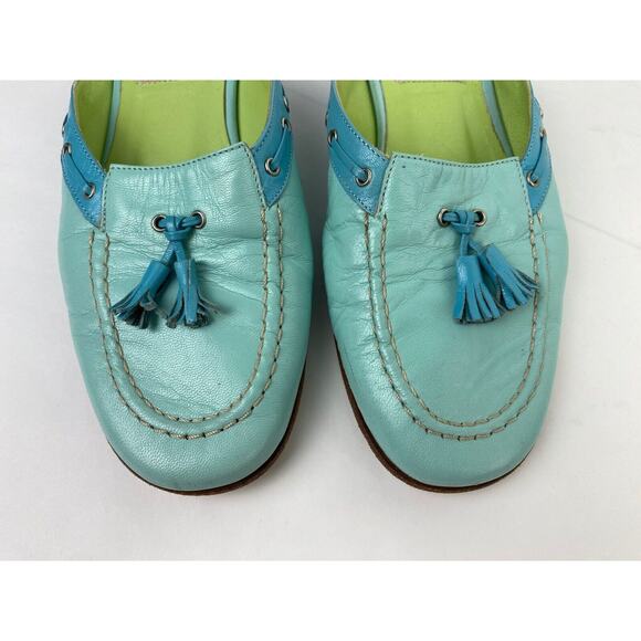 Vintage Lilly Pulitzer Blue Leather Slip On Mules Size 6.5 Tassels - Picture 3 of 8